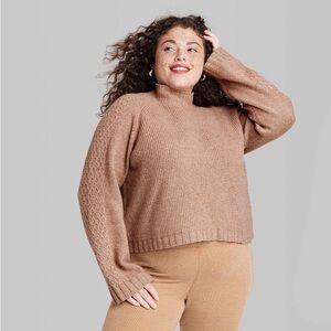 Women's XXL Mock Turtleneck Boxy Pullover Sweater- WILD FABLE